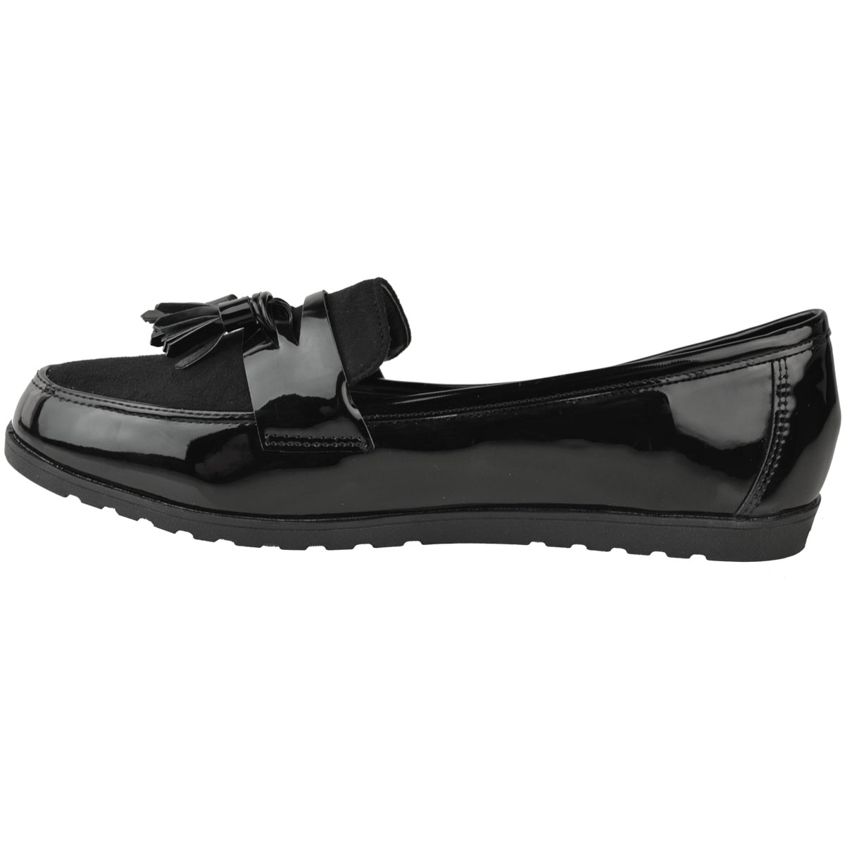 Black School Shoes Womens Ladies Girls Flat Formal Work Loafers Comfy ...