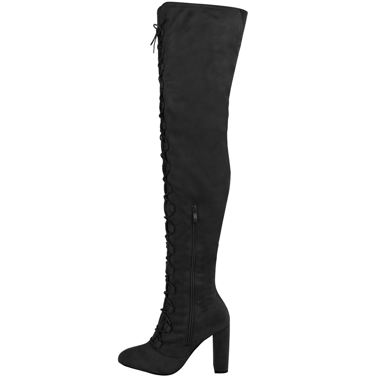 Womens Ladies Thigh High Over The Knee Boots Lace Up Block Heels Winter ...