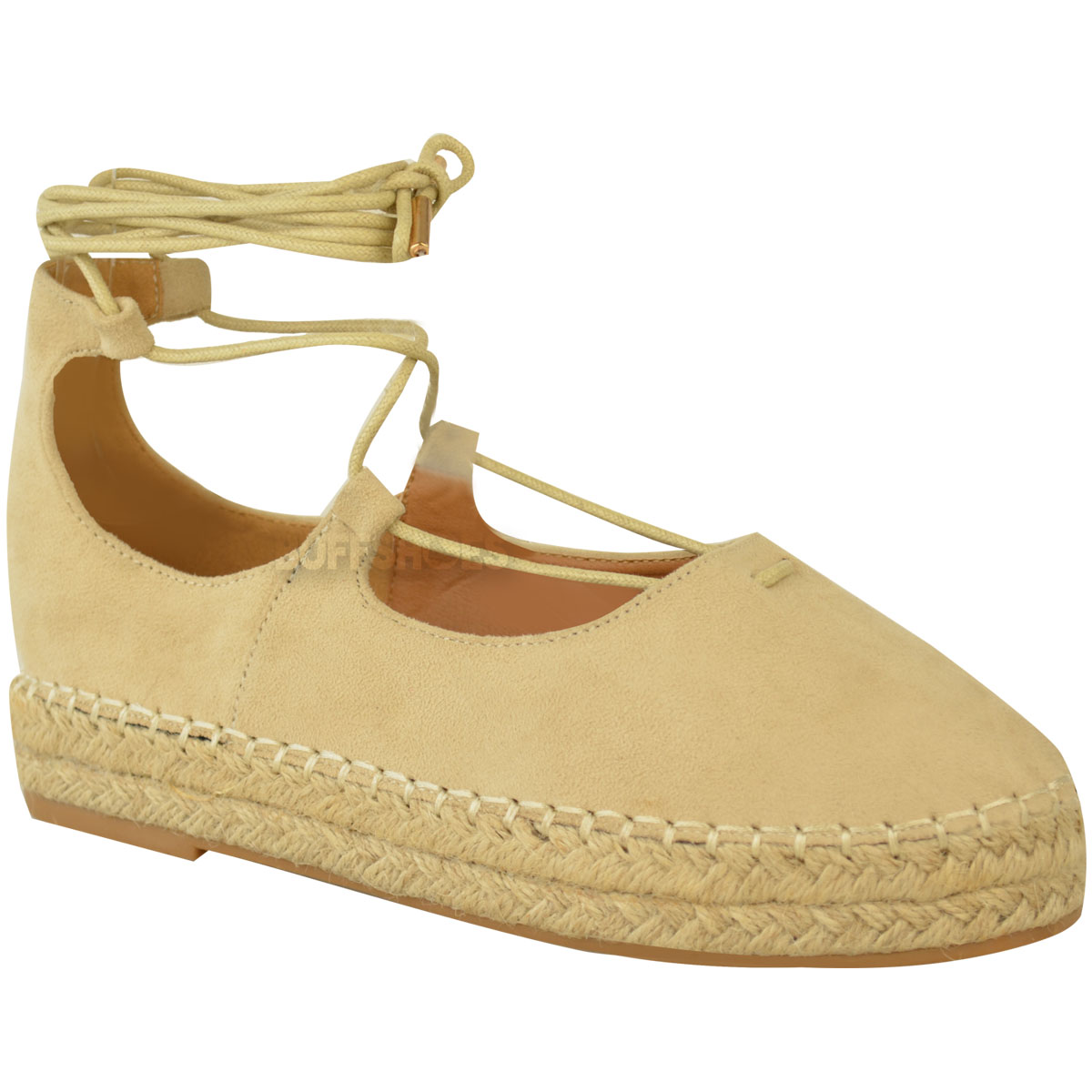 New Womens Ladies Lace Up Strappy Low Flat Canvas Wedge Espadrilles ...