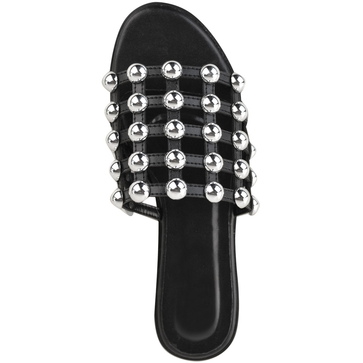 Womens Ladies Flat Studded Sliders Caged Summer Sandals Open Toe Slip ...