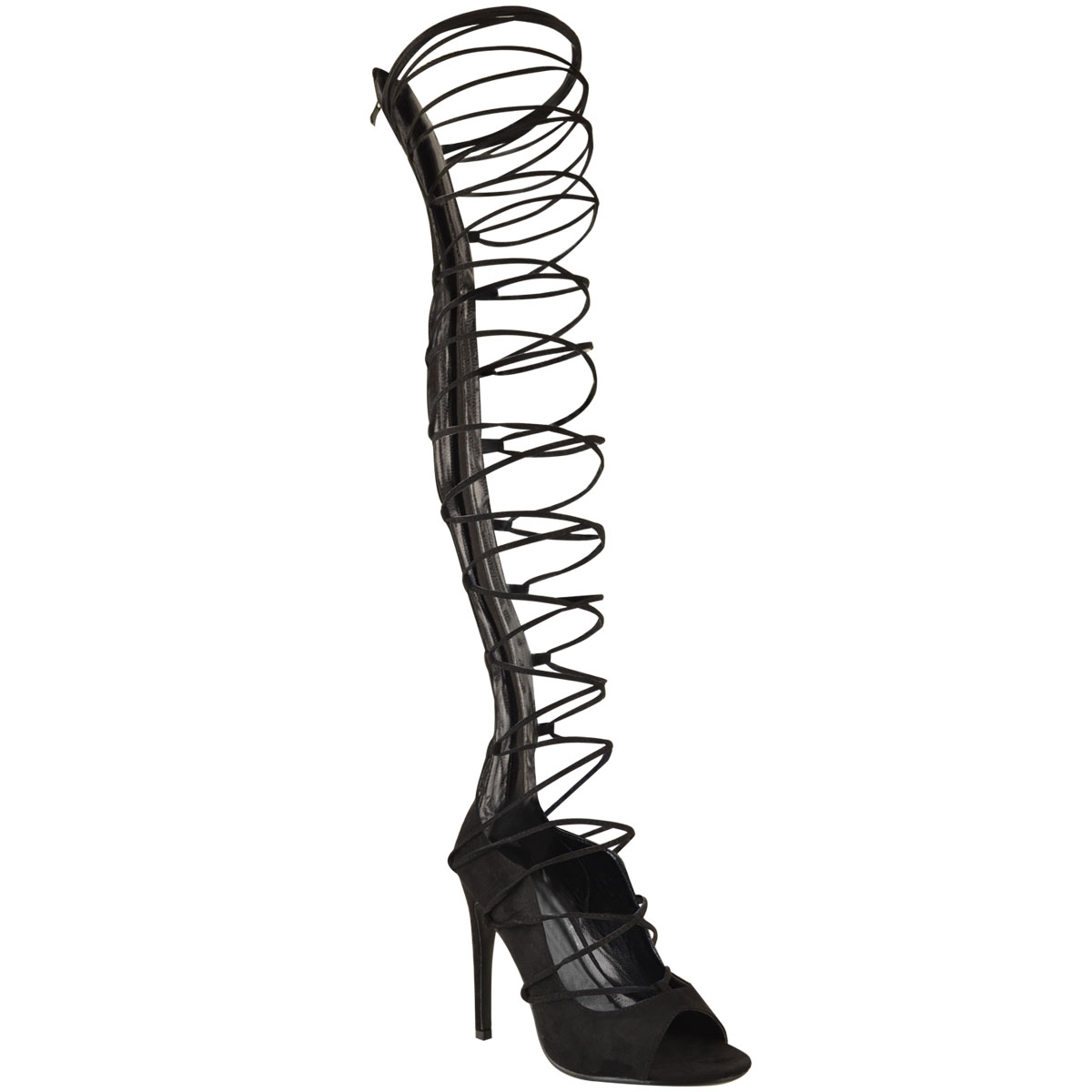 Womens Ladies Lace Up Thigh High Rose Gold Strappy Stiletto Heels Party ...