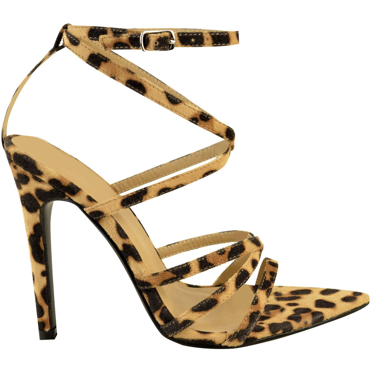 Womens Ladies Leopard Animal Print Strappy Party Sandals Barely There ...