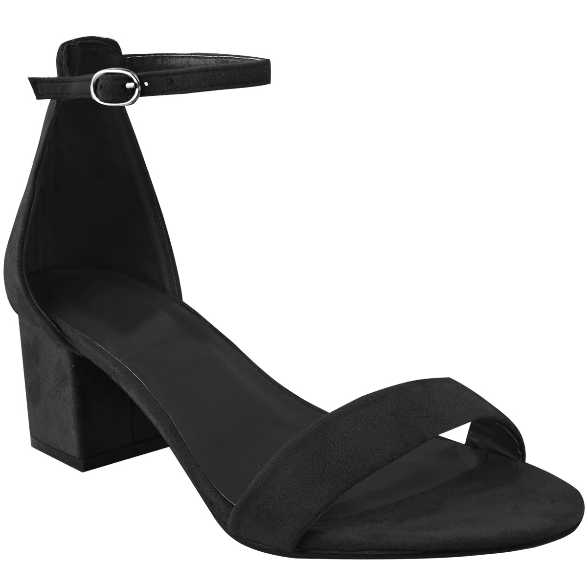 Womens Ladies Low Block Heel Black Sandals Ankle Strap Work Smart Shoes ...